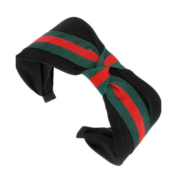 Striped Green & Red Knotted Bow Headband for Women - Picture 1 of 2